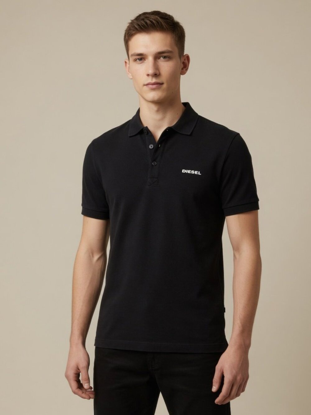 *Diesel Black Polo Shirt Men’s Slim Fit Logo Short Sleeve Large